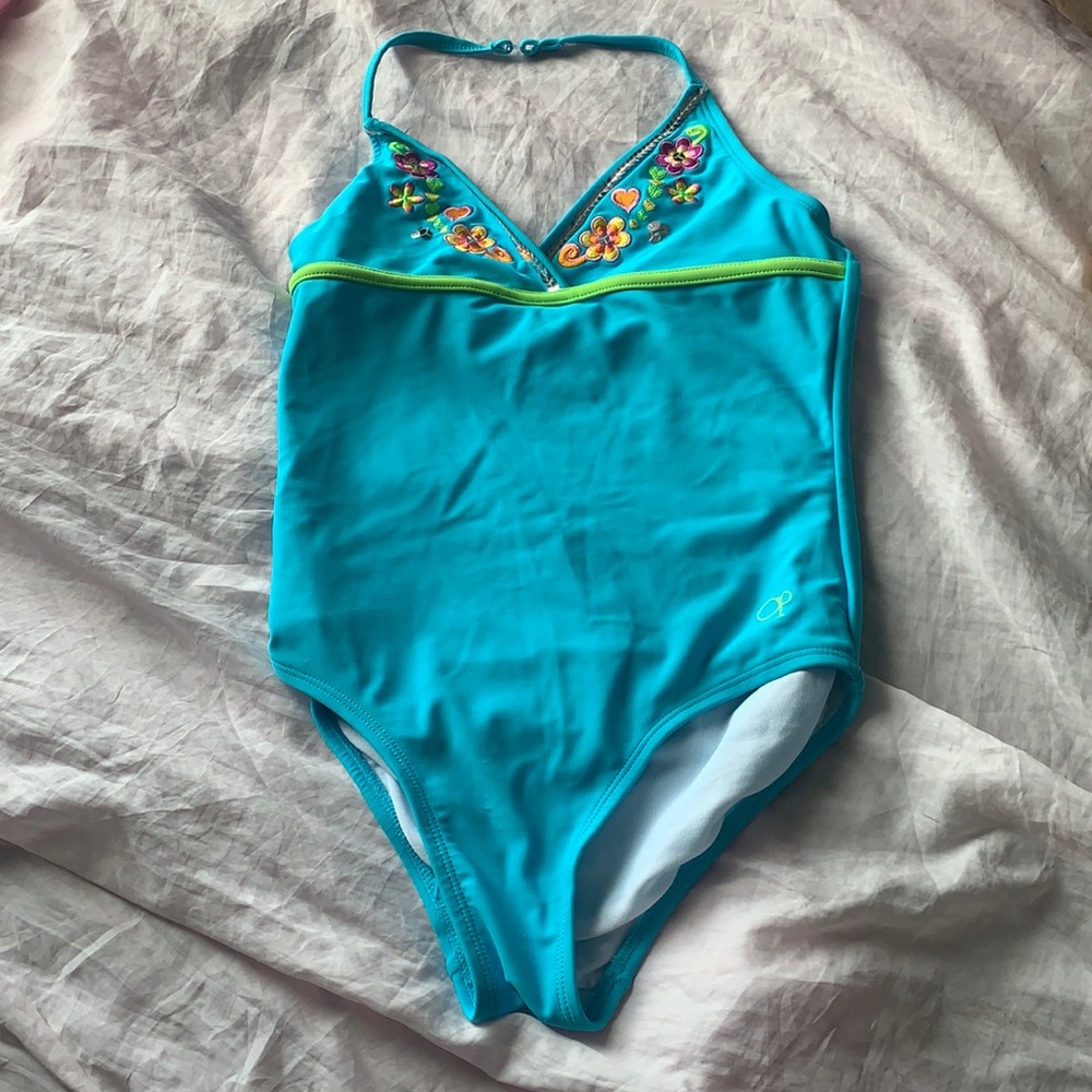 Girls blue one piece bathing suit